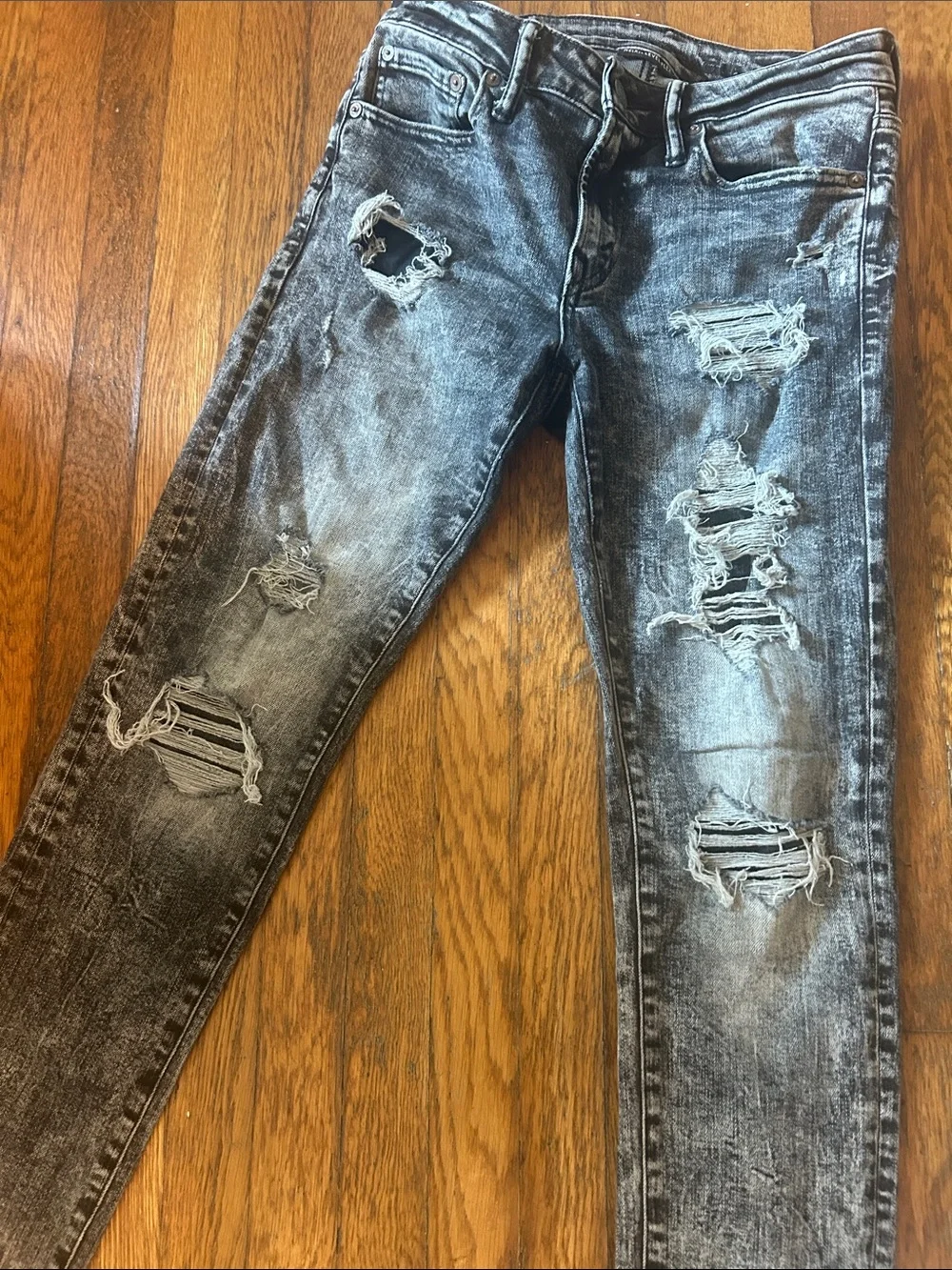 American Eagle Outfitters Men's Black Acid-Wash Skinny Jeans